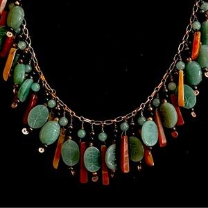 NWT HANDCRAFTED NECKLACE COPPER-Linked Semi-Precious GREEN & PEACH AVENTURINE